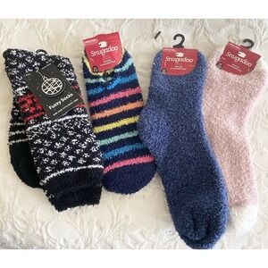 Lot‎ Of 4 Snugadoo Fuzzy Socks 3 Women & 1 Adult Men Rainbow Pink Blue